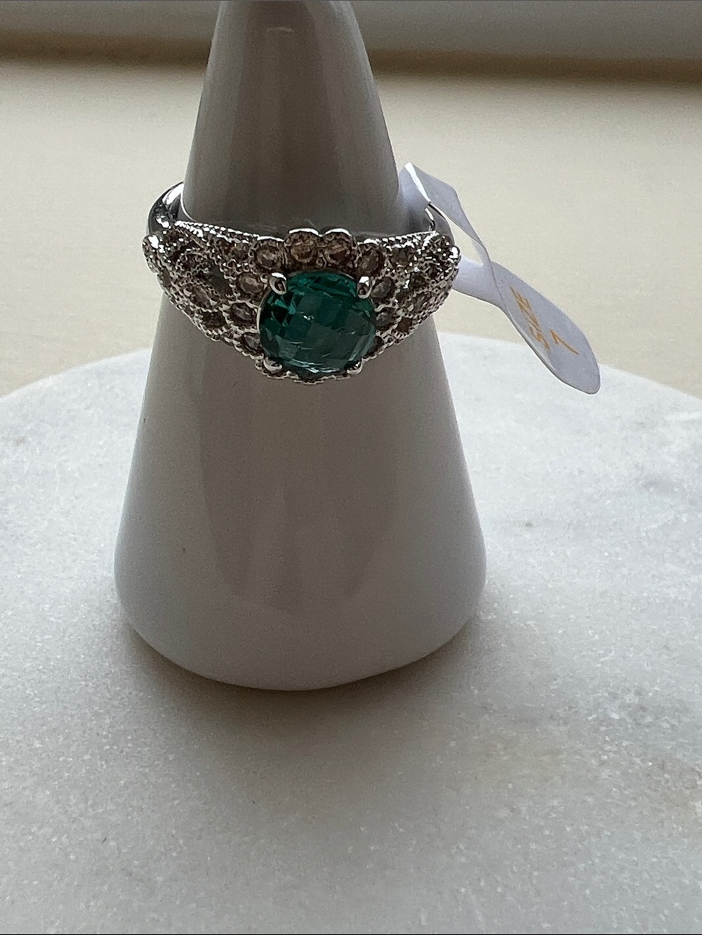 bp Silver-Tone Ring with Emerald Green Center Stone